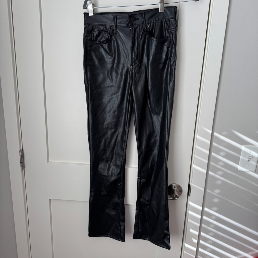 MOTHER Black Faux Leather High Rise Straight Leg Pants Size 26 Vegan Leather‎